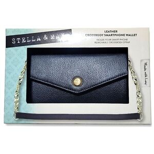Stella & Max Black Leather Convertable Chain Crossbody Smartphone Wallet NWT